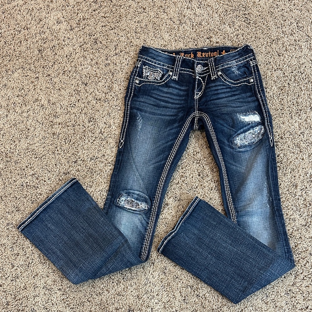 Rock Revival Women’s Blue Distressed Bootcut Jeans